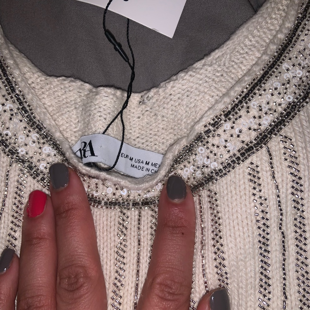ZARA CREAM HANDBEADED TOP - Picture 2 of 4
